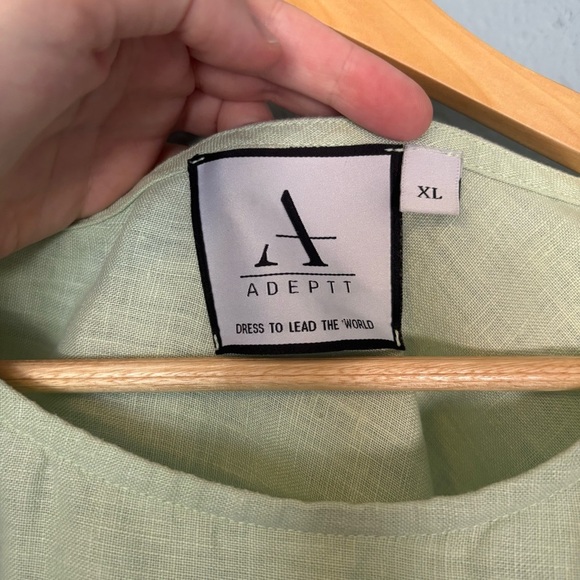 Adeptt Women's Rowan's Linen Assymetrical Blouse Tea Green XL Lagenlook Oversize - Picture 4 of 13